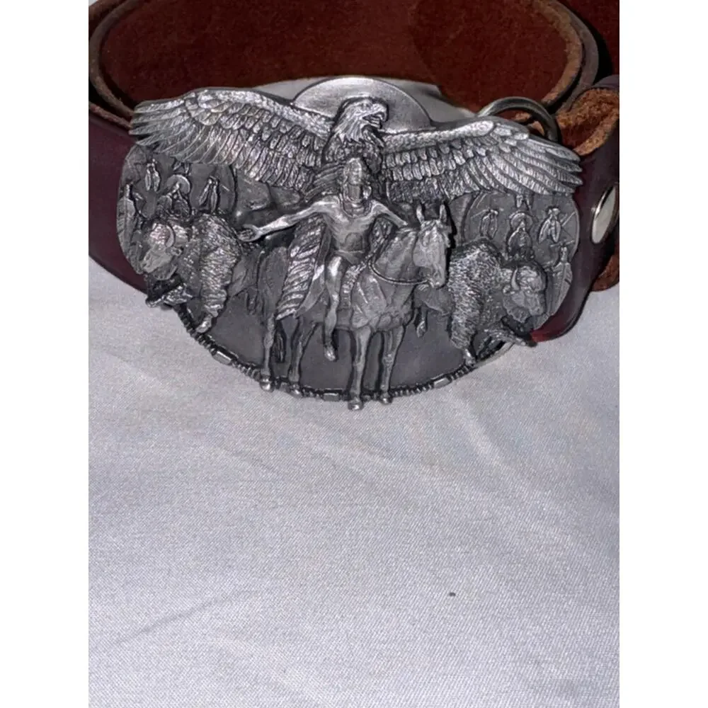 VTG Siskiyou leather and pewter mens belt